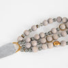 Fabiana Filippi Grey Wood Bead Necklace With Ribbon Tie
