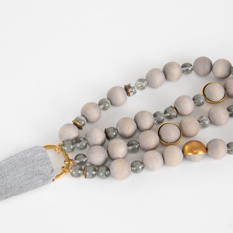 Fabiana Filippi Grey Wood Bead Necklace With Ribbon Tie