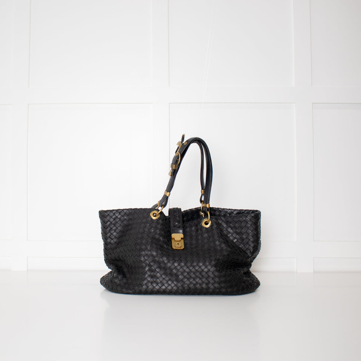 Bottega Veneta Black Intrecciato Capri Tote Bag