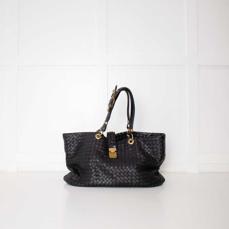 Bottega Veneta Black Intrecciato Capri Tote Bag