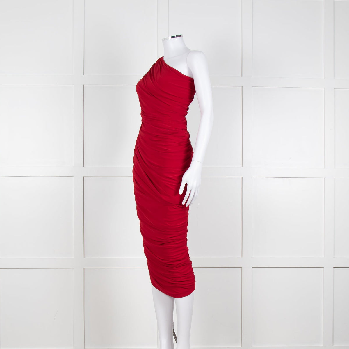 Norma Kamali Red Ruched One Shoulder Bodycon Dress