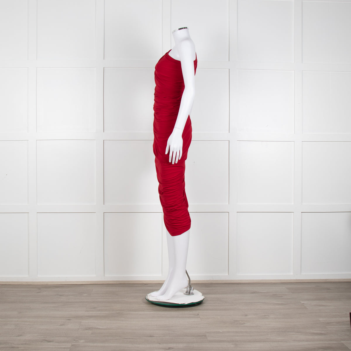 Norma Kamali Red Ruched One Shoulder Bodycon Dress