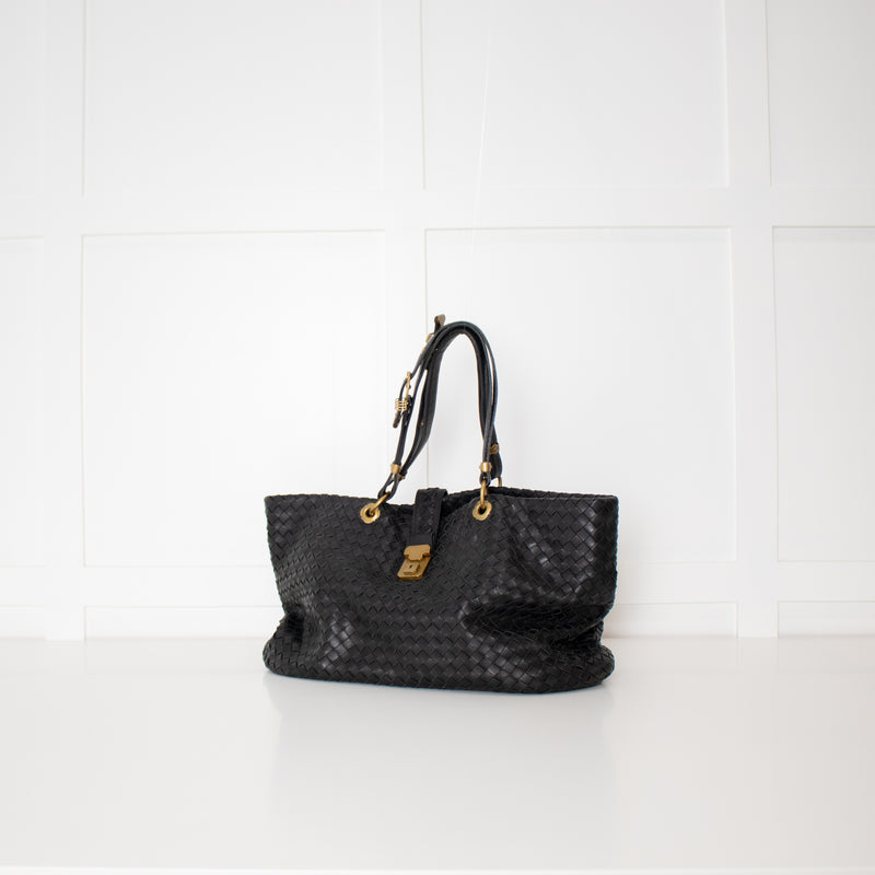 Bottega Veneta Black Intrecciato Capri Tote Bag