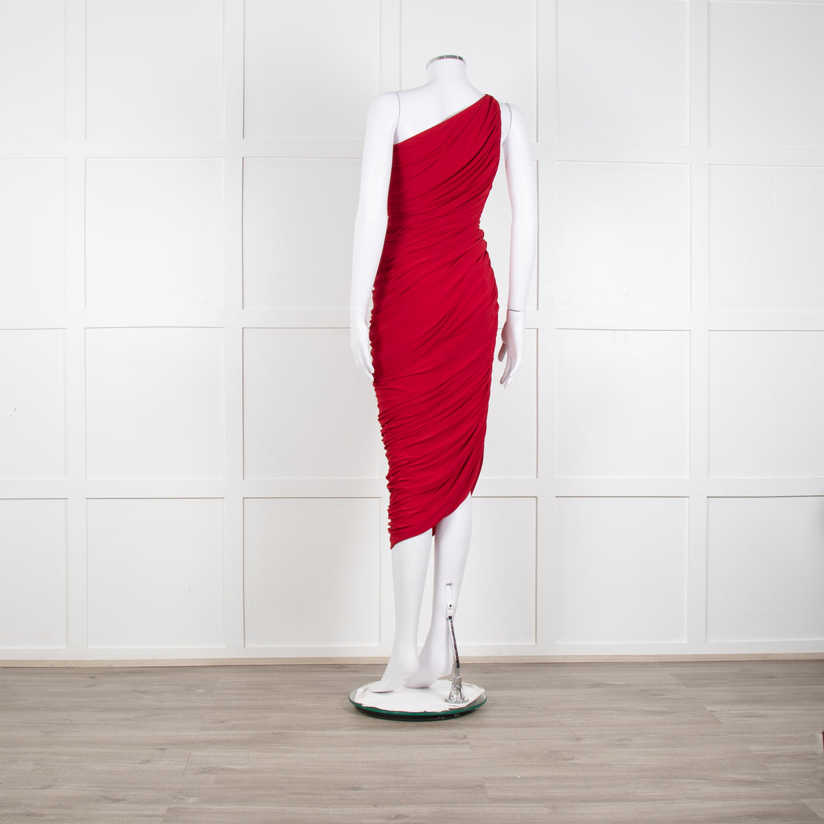 Norma Kamali Red Ruched One Shoulder Bodycon Dress