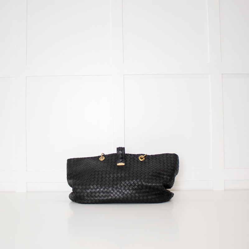 Bottega Veneta Black Intrecciato Capri Tote Bag