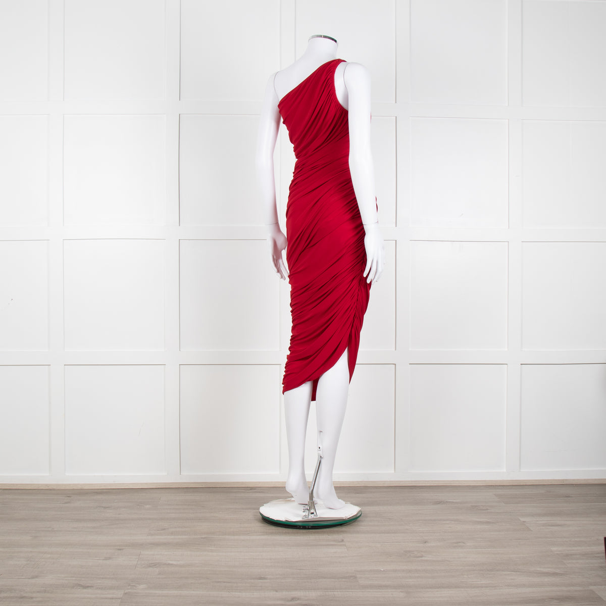 Norma Kamali Red Ruched One Shoulder Bodycon Dress