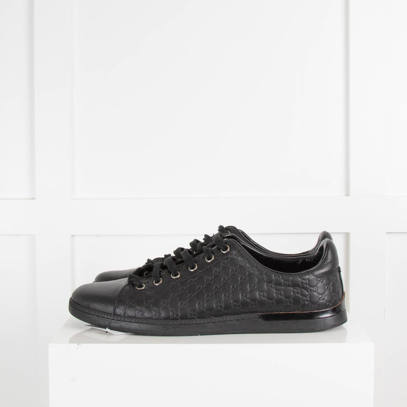 Gucci Black Monogram Leather Trainers