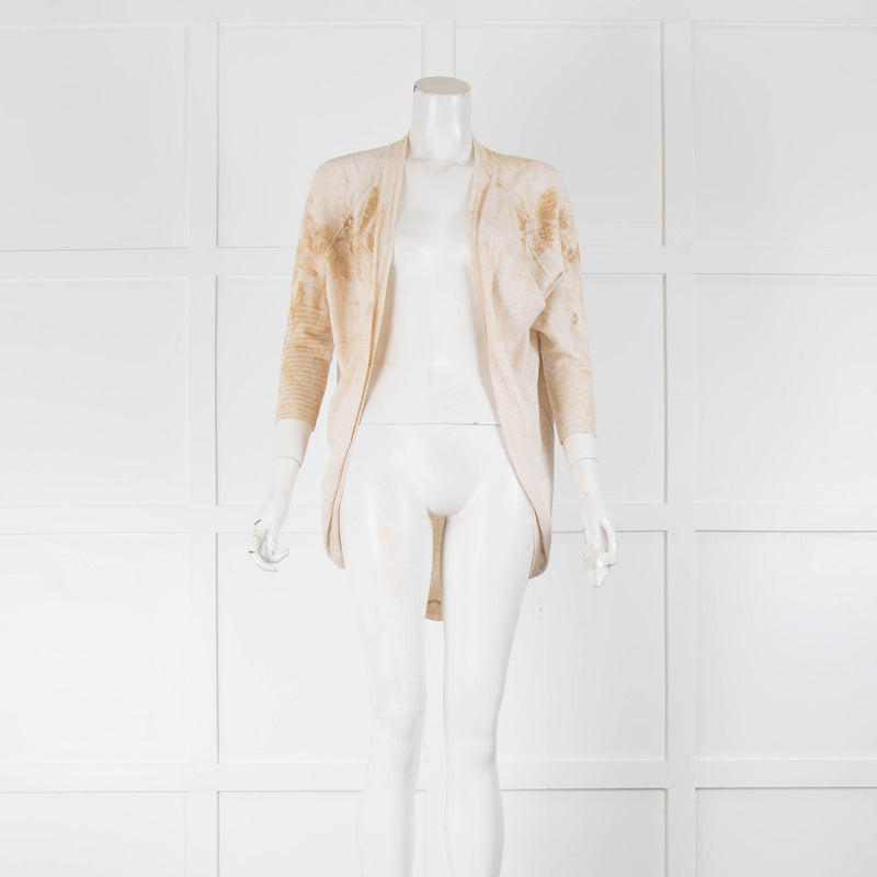 High Beige & Brown Patterned Cardigan With Scalloped Back