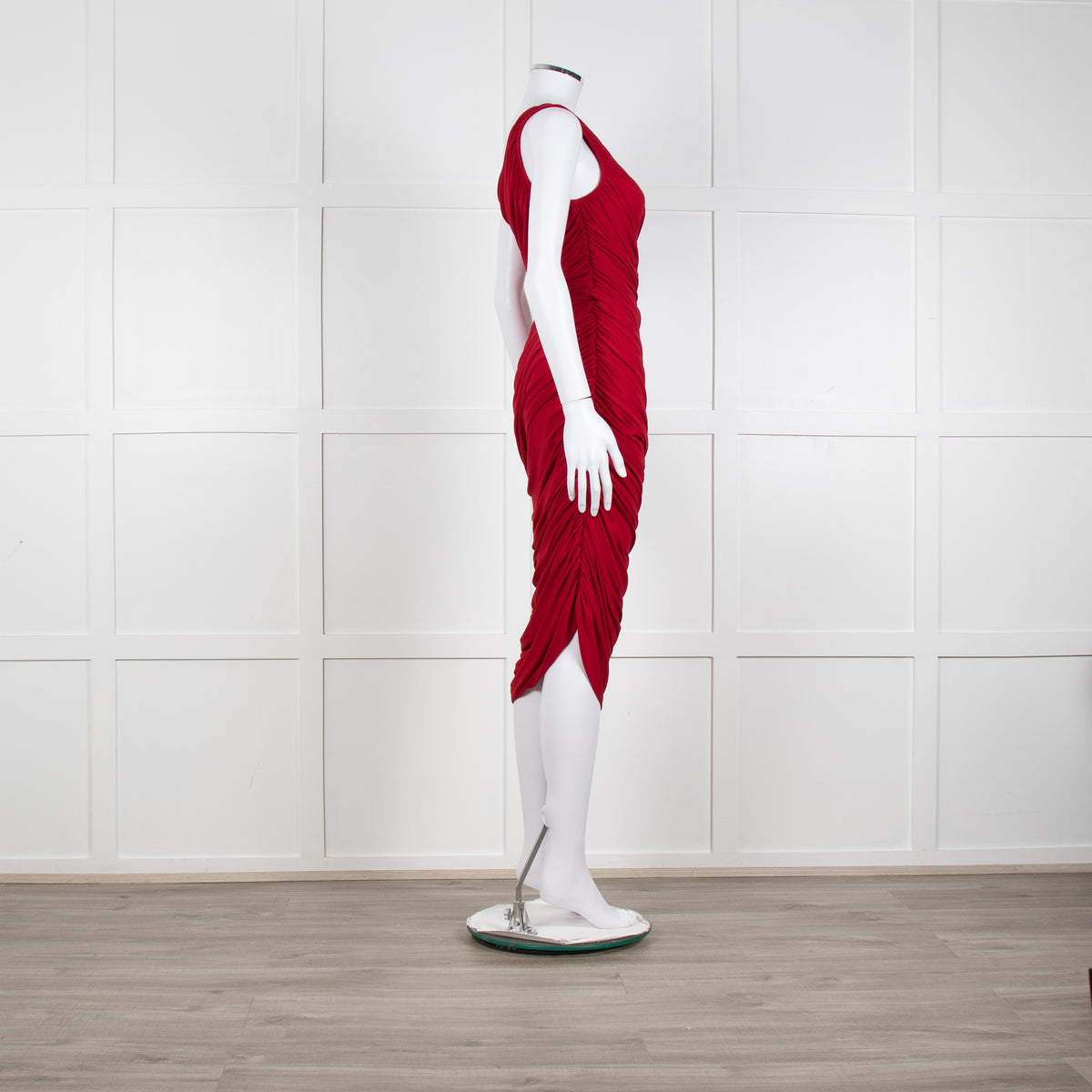 Norma Kamali Red Ruched One Shoulder Bodycon Dress