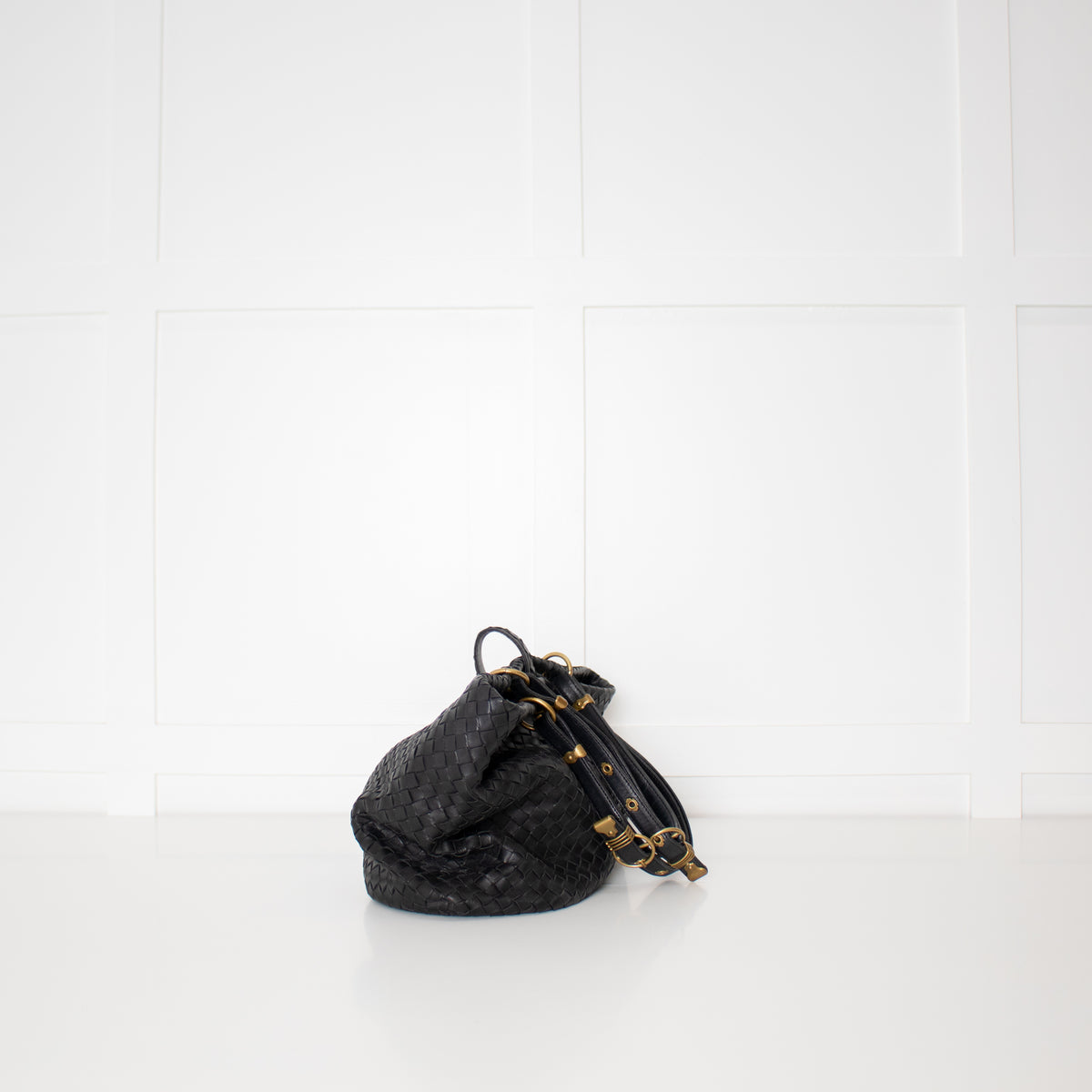 Bottega Veneta Black Intrecciato Capri Tote Bag