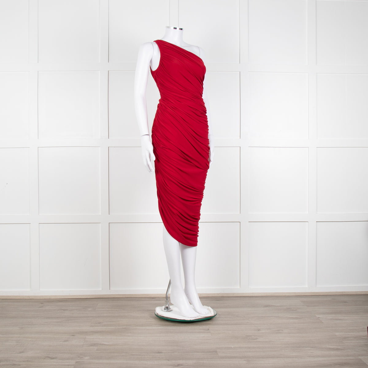 Norma Kamali Red Ruched One Shoulder Bodycon Dress