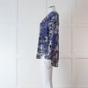 Rebecca Taylor Light Grey Blue Black Floral Print Silk Top
