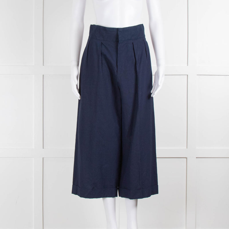 Marni Navy Wide Leg Crop Trousers