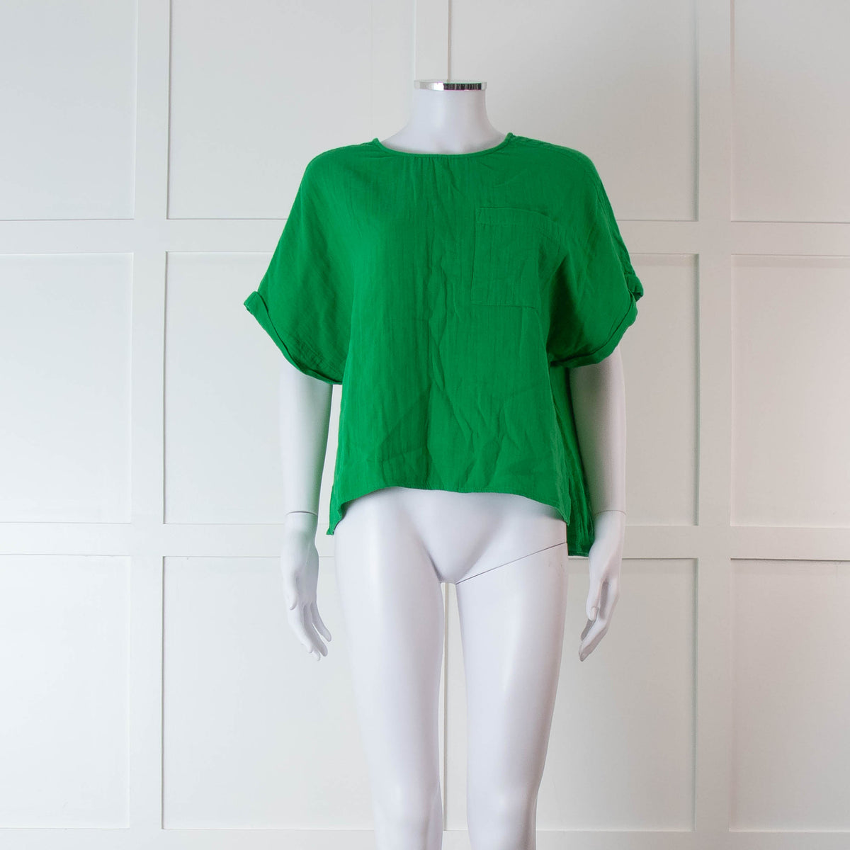 Me + Em Green Short Sleeve Cheese Cloth Top