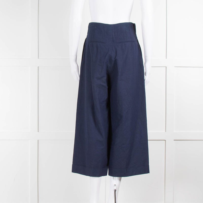 Marni Navy Wide Leg Crop Trousers