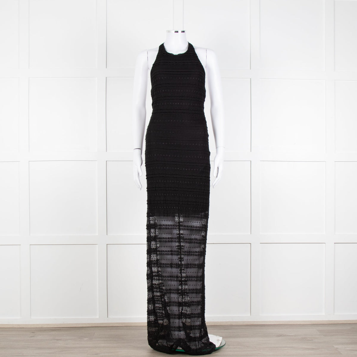 Alice + Olivia Black Lace Halter Maxi Dress