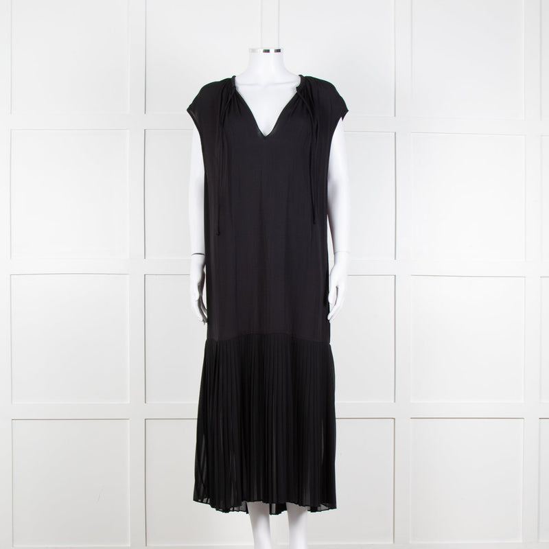 By Malene Birger Black Sleeveless Dress With Dropped Pleated Hem Dress
