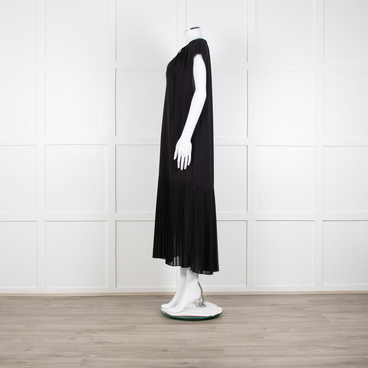 By Malene Birger Black Sleeveless Dress With Dropped Pleated Hem Dress