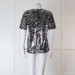 Halpern Silver Zebra Sequinned Short Sleeve Top