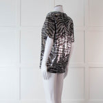Halpern Silver Zebra Sequinned Short Sleeve Top