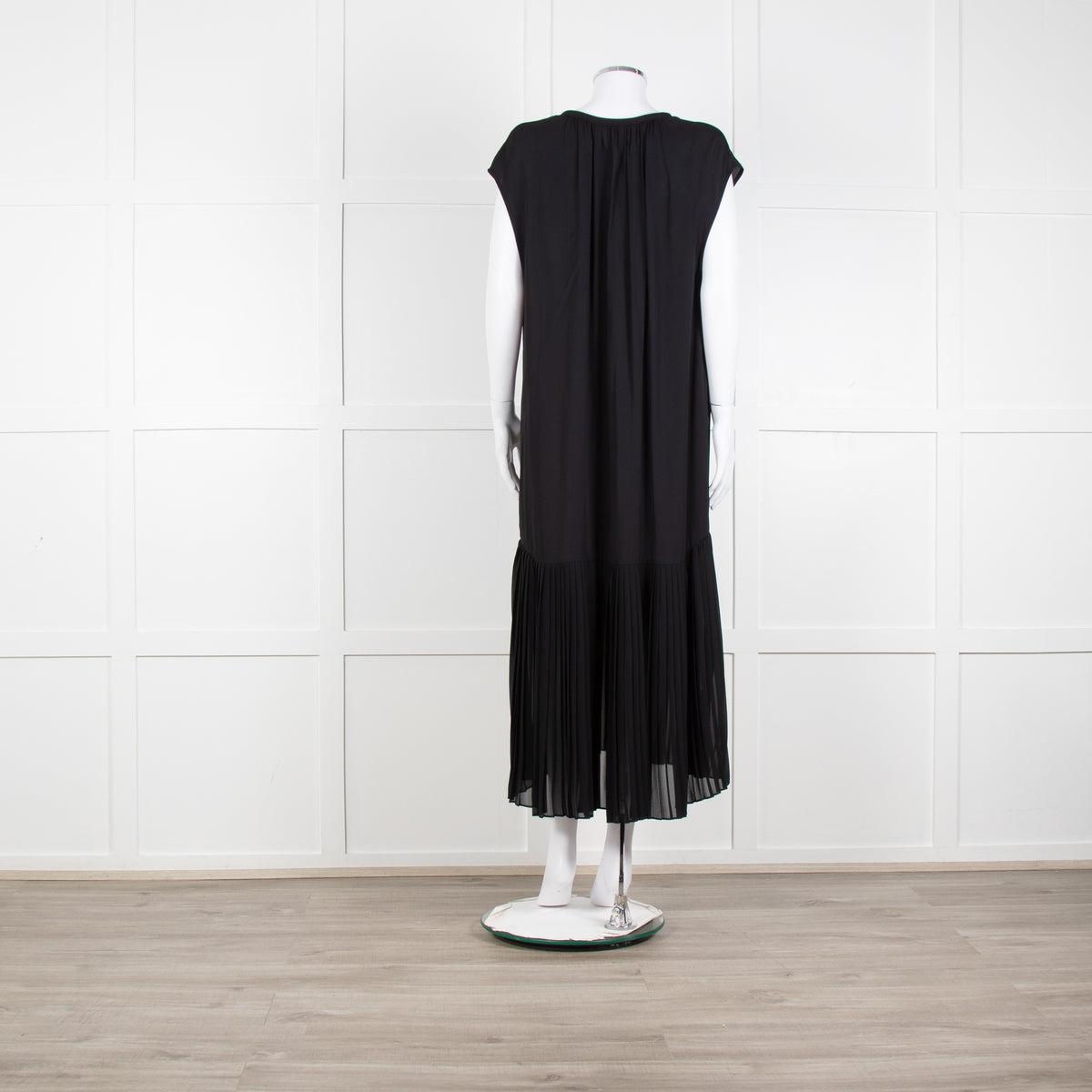 By Malene Birger Black Sleeveless Dress With Dropped Pleated Hem Dress
