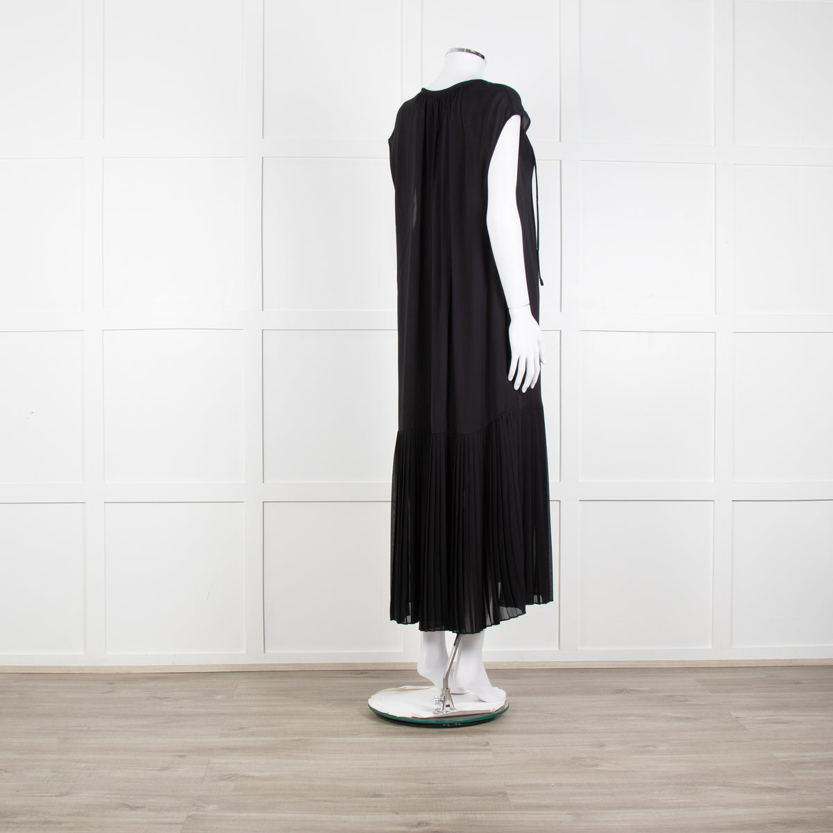 By Malene Birger Black Sleeveless Dress With Dropped Pleated Hem Dress