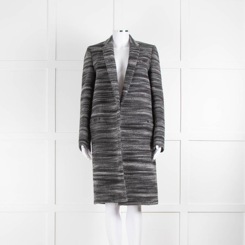 Celine Black and Grey Striped Wool Crombie Coat