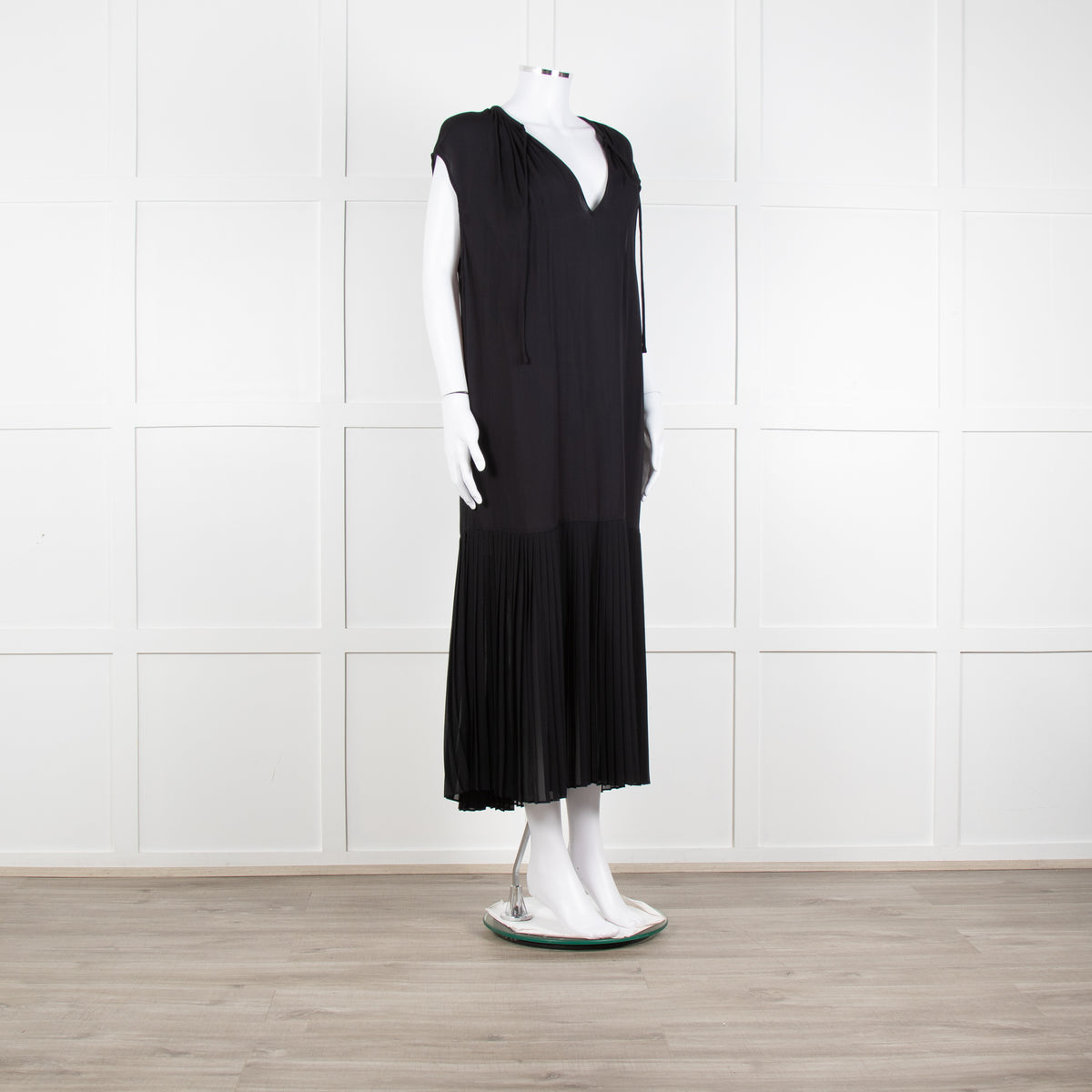 By Malene Birger Black Sleeveless Dress With Dropped Pleated Hem Dress