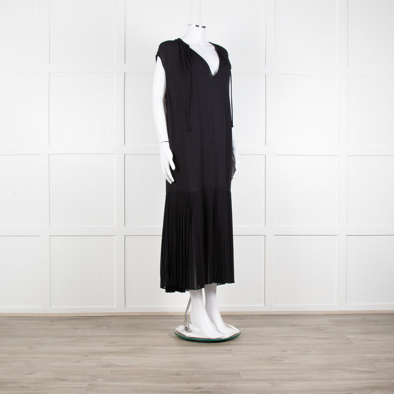 By Malene Birger Black Sleeveless Dress With Dropped Pleated Hem Dress