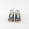 Chanel Blue Silver Platform Chunky Heel Slingbacks