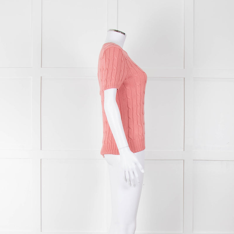 Ralph Lauren Coral Short Sleeve Cable Knit Jumper