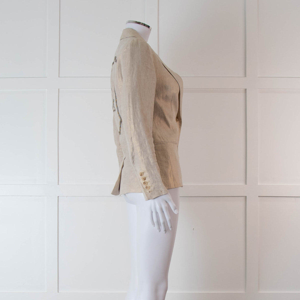 Zadig & Voltaire Preloved Beige Gold Linen Diamante Skull Blazer Jacket