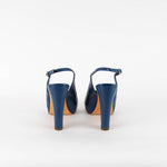 Chanel Blue Silver Platform Chunky Heel Slingbacks