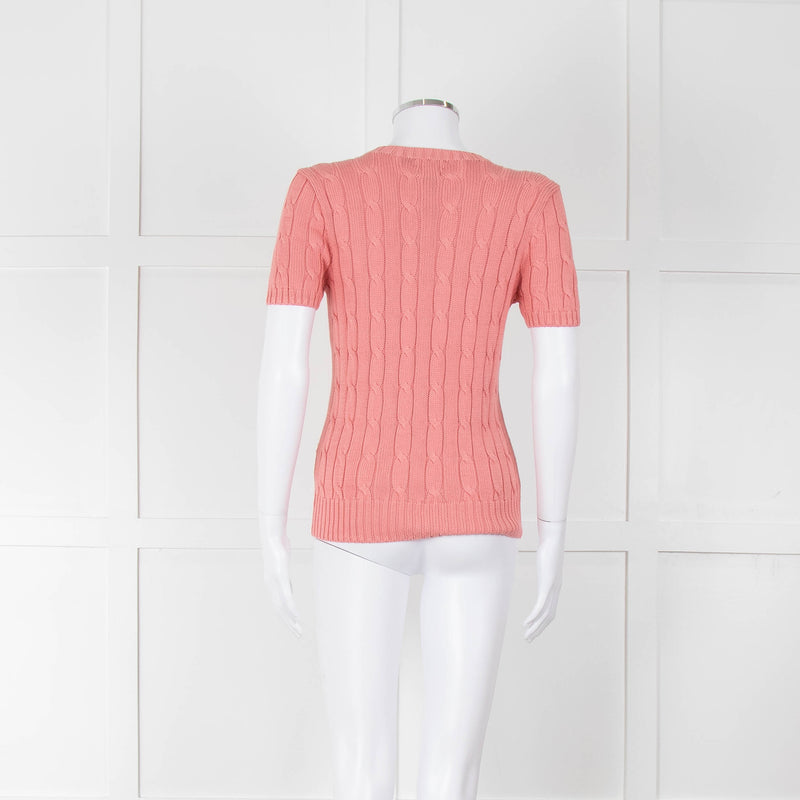 Ralph Lauren Coral Short Sleeve Cable Knit Jumper