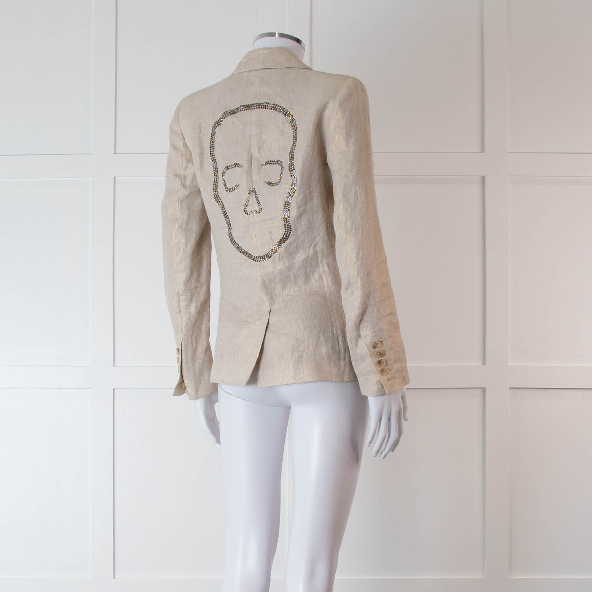 Zadig & Voltaire Preloved Beige Gold Linen Diamante Skull Blazer Jacket