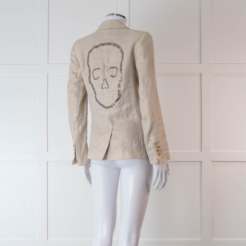 Zadig & Voltaire Beige Gold Linen Diamante Skull Blazer Jacket