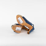 Chanel Blue Silver Platform Chunky Heel Slingbacks