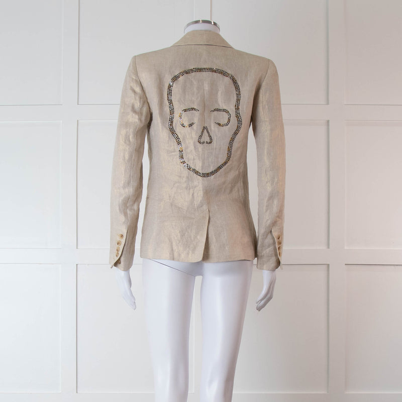 Zadig & Voltaire Beige Gold Linen Diamante Skull Blazer Jacket