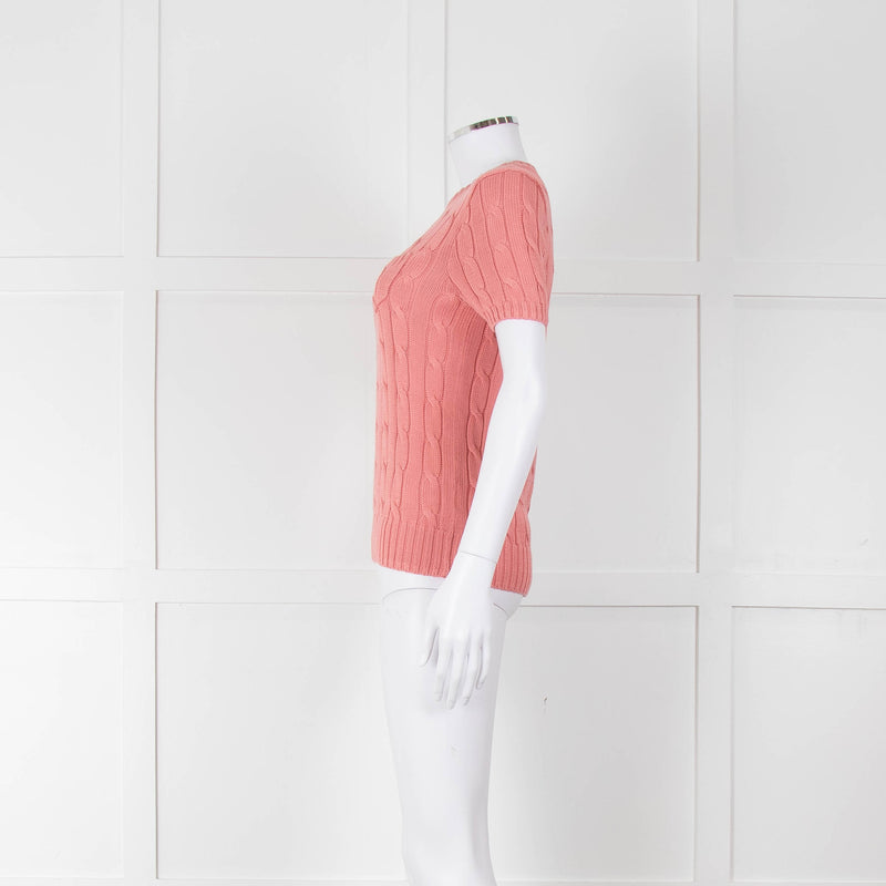 Ralph Lauren Coral Short Sleeve Cable Knit Jumper