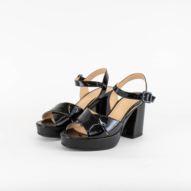 Me + Em Black Patent Block Heel Sandals