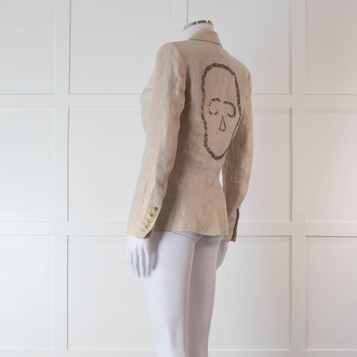 Zadig & Voltaire Preloved Beige Gold Linen Diamante Skull Blazer Jacket