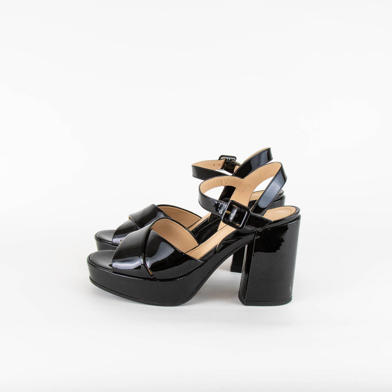 Me + Em Black Patent Block Heel Sandals