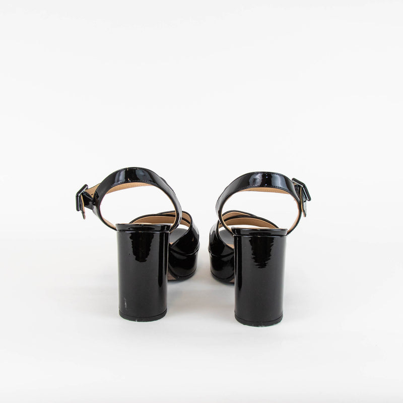 Me + Em Black Patent Block Heel Sandals