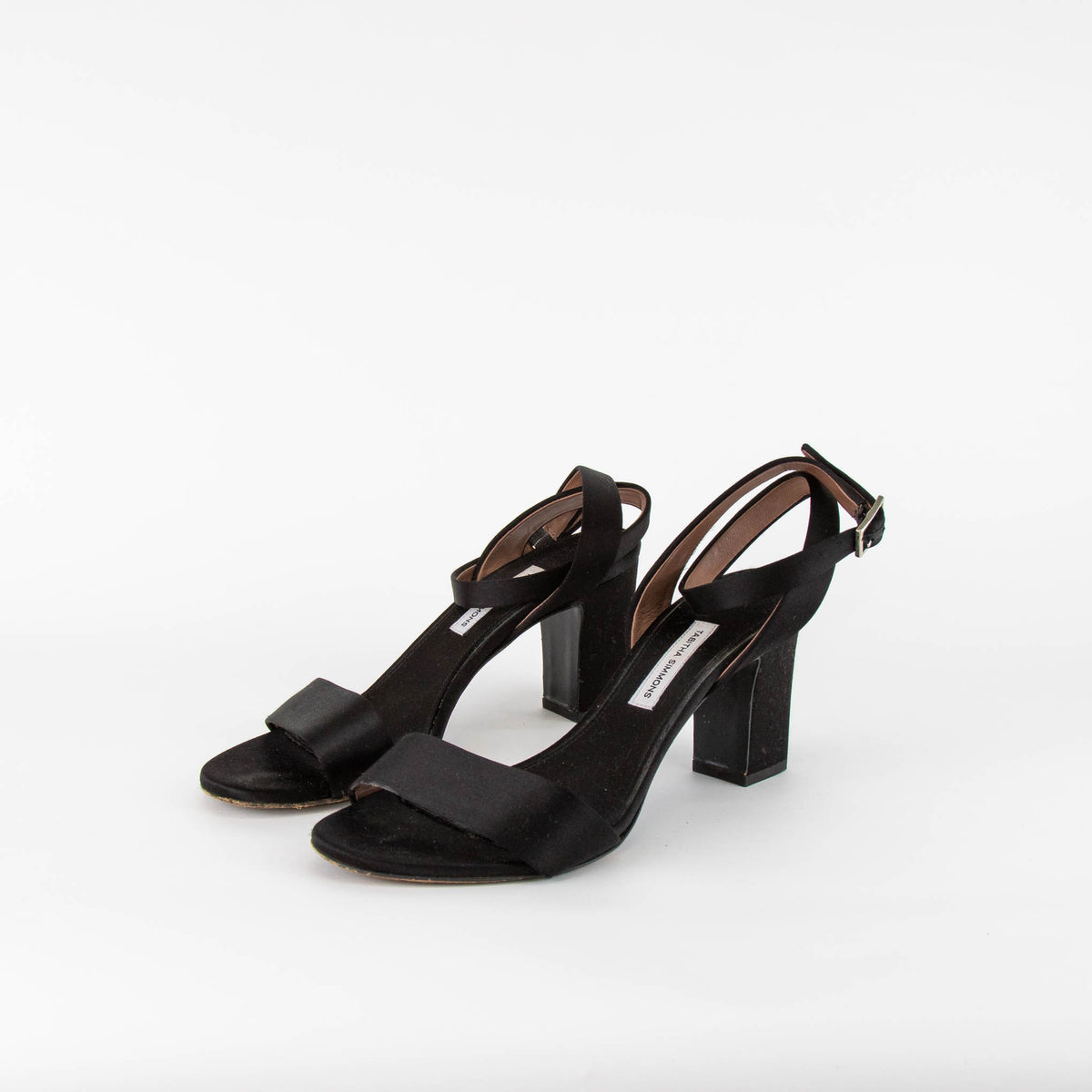 Tabitha Simmons Black Satin Block Heel Sandals