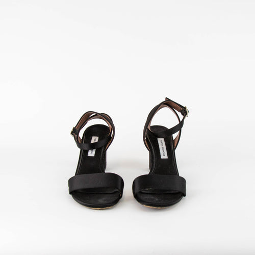 Tabitha Simmons Black Satin Block Heel Sandals