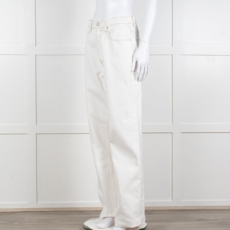 Frame Cream Contrast Stitch Straight Leg Jeans