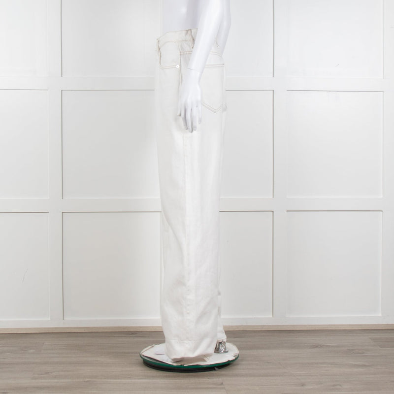 Frame Cream Contrast Stitch Straight Leg Jeans