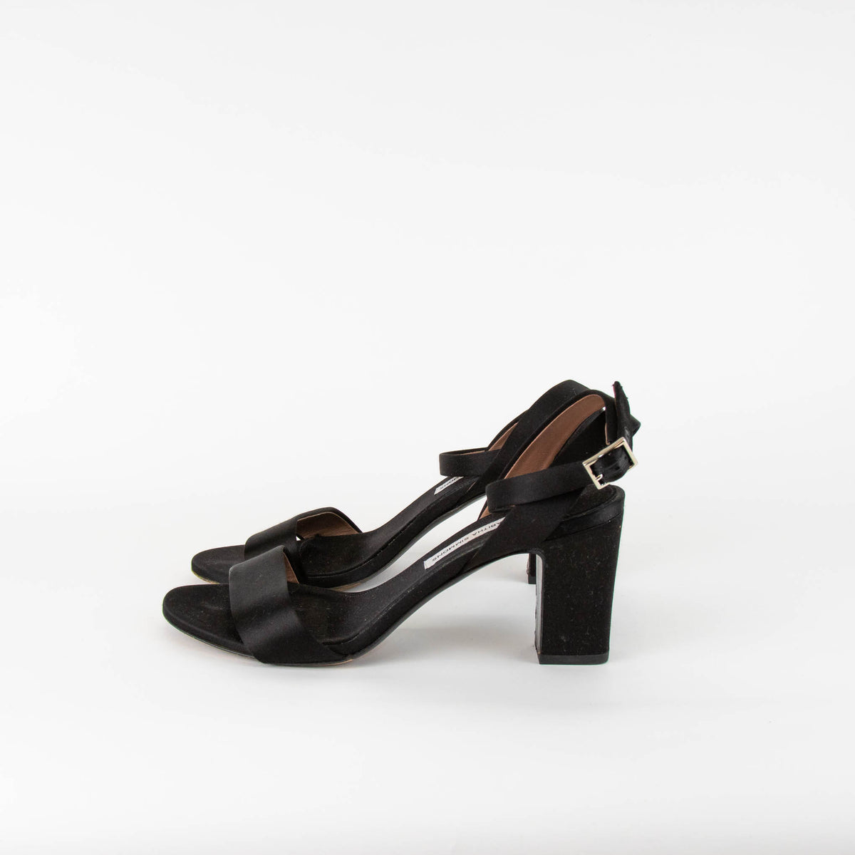 Tabitha Simmons Black Satin Block Heel Sandals