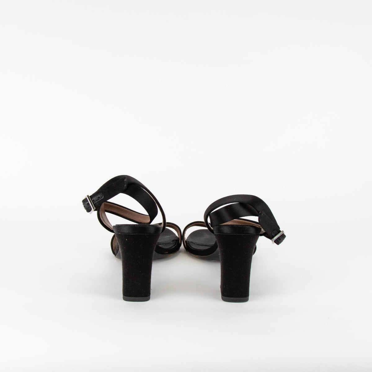 Tabitha Simmons Black Satin Block Heel Sandals