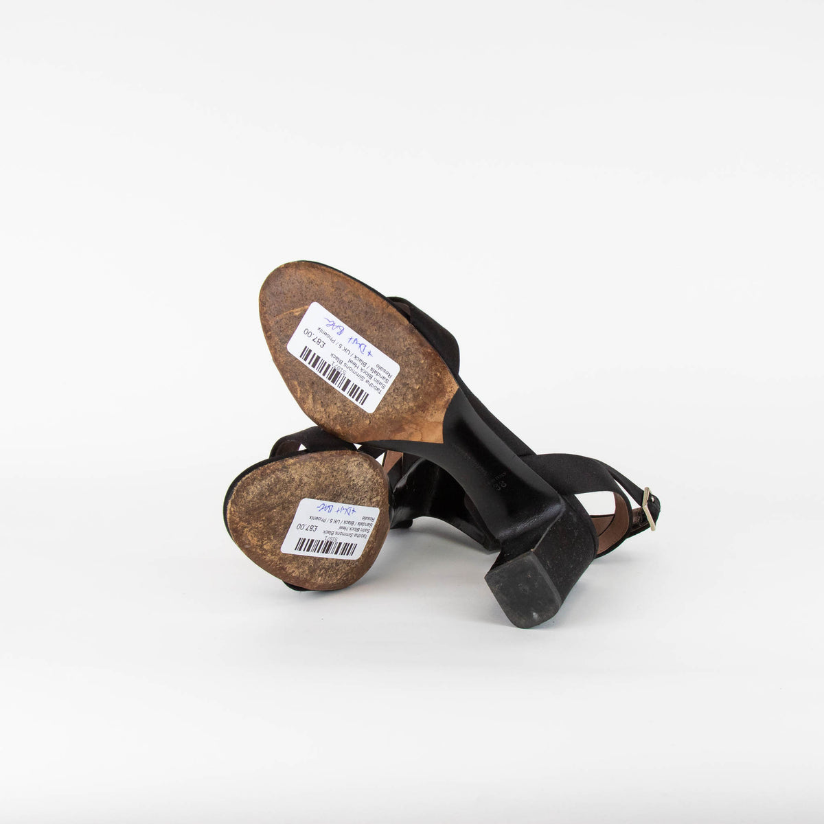 Tabitha Simmons Black Satin Block Heel Sandals